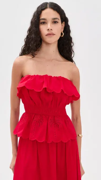 English Factory Embroidery Strapless Top Red | Thumbnail 2 English Factory Embroidery Strapless Top Red | Thumbnail 2