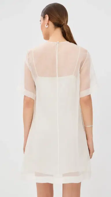 AMI Sheer Silk Trapeze Mini Dress with Slip Blanc Creme | Thumbnail 3 AMI Sheer Silk Trapeze Mini Dress with Slip Blanc Creme | Thumbnail 3
