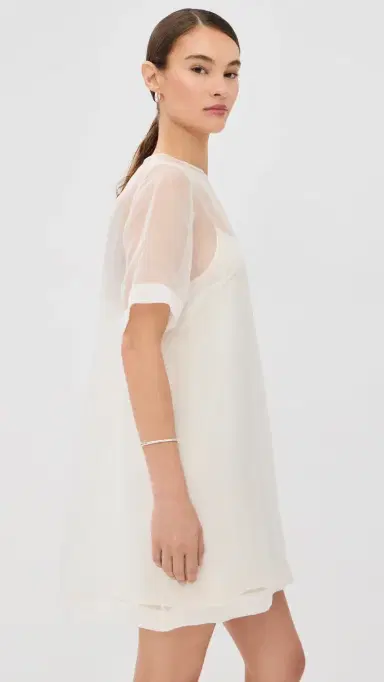 AMI Sheer Silk Trapeze Mini Dress with Slip Blanc Creme | Thumbnail 4 AMI Sheer Silk Trapeze Mini Dress with Slip Blanc Creme | Thumbnail 4