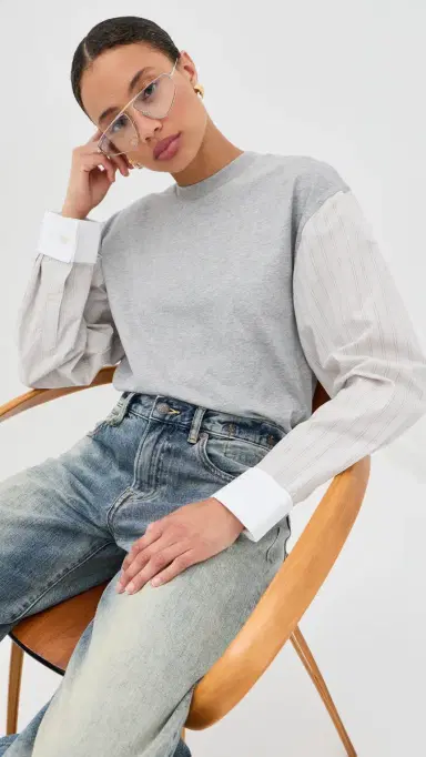 Meryll Rogge T-Shirt with hirting Sleeves Grey Multi | Thumbnail 2 Meryll Rogge T-Shirt with hirting Sleeves Grey Multi | Thumbnail 2