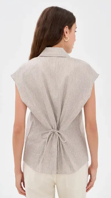Vince Ticking tripe Cap Sleeve Blouse Taupe Wood | Thumbnail 3 Vince Ticking tripe Cap Sleeve Blouse Taupe Wood | Thumbnail 3
