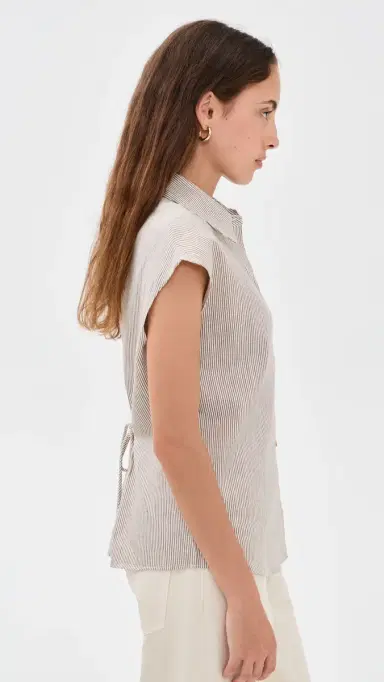 Vince Ticking tripe Cap Sleeve Blouse Taupe Wood | Thumbnail 4 Vince Ticking tripe Cap Sleeve Blouse Taupe Wood | Thumbnail 4