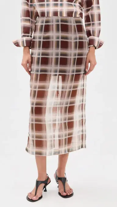 Frame The Silk Organza Skirt Silver Peony Plaid | Thumbnail 2 Frame The Silk Organza Skirt Silver Peony Plaid | Thumbnail 2