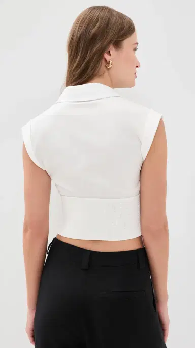 ALICE + OLIVIA Kim Paneled Corset Fitted Top Off White | Thumbnail 3 ALICE + OLIVIA Kim Paneled Corset Fitted Top Off White | Thumbnail 3