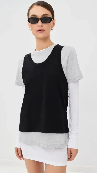 WARDROBE.NYC WARDROBE. NYC Layered Mini Tee White/Grey arl/Black | Thumbnail 2 WARDROBE.NYC WARDROBE. NYC Layered Mini Tee White/Grey arl/Black | Thumbnail 2