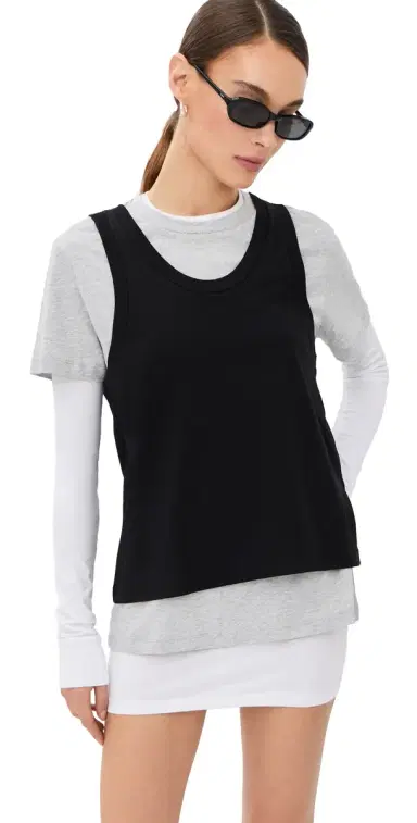 WARDROBE.NYC WARDROBE. NYC Layered Mini Tee White/Grey arl/Black | Thumbnail 1 WARDROBE.NYC WARDROBE. NYC Layered Mini Tee White/Grey arl/Black | Thumbnail 1