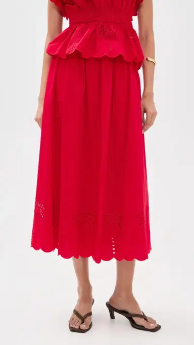 English Factory Embroidered High Waist Midi Skirt Red | Thumbnail 2 English Factory Embroidered High Waist Midi Skirt Red | Thumbnail 2