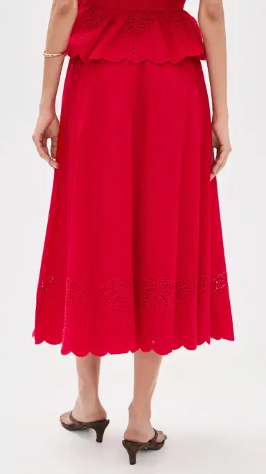 English Factory Embroidered High Waist Midi Skirt Red | Thumbnail 3 English Factory Embroidered High Waist Midi Skirt Red | Thumbnail 3
