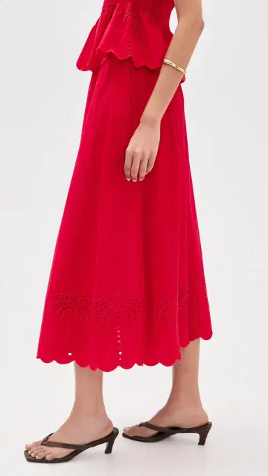 English Factory Embroidered High Waist Midi Skirt Red | Thumbnail 4 English Factory Embroidered High Waist Midi Skirt Red | Thumbnail 4
