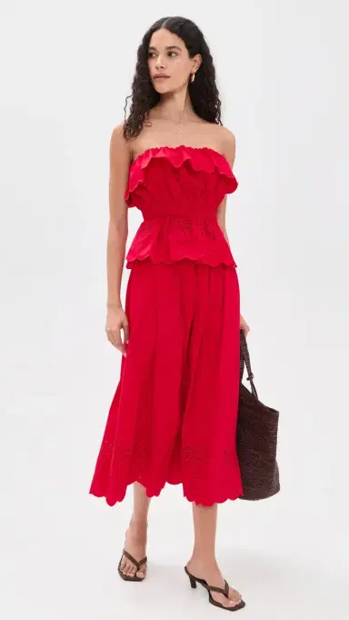 English Factory Embroidered High Waist Midi Skirt Red | Thumbnail 5 English Factory Embroidered High Waist Midi Skirt Red | Thumbnail 5