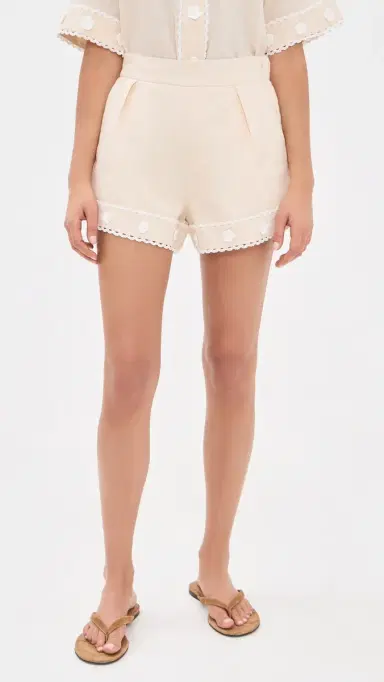 English Factory Floral Detailed Linen Shorts Light Beige | Thumbnail 2 English Factory Floral Detailed Linen Shorts Light Beige | Thumbnail 2