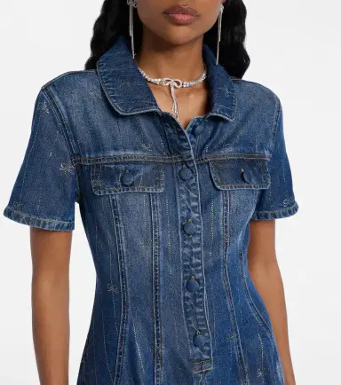 Self-Portrait Embellished pleated denim minidress | Thumbnail 2 Self-Portrait Embellished pleated denim minidress | Thumbnail 2
