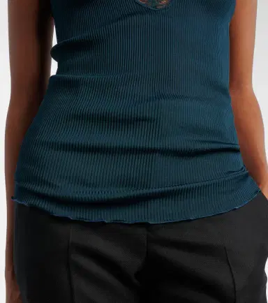 Saint Laurent Lace-trimmed ribbed-knit silk top | Thumbnail 2 Saint Laurent Lace-trimmed ribbed-knit silk top | Thumbnail 2