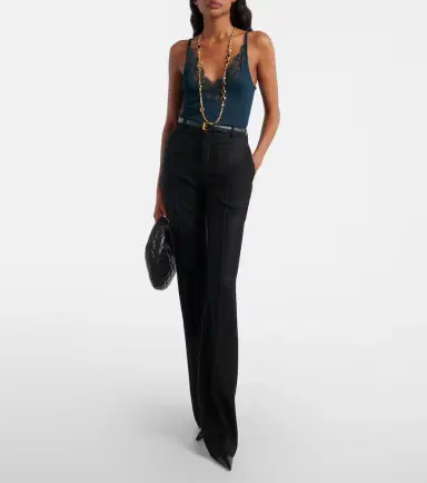 Saint Laurent Lace-trimmed ribbed-knit silk top | Thumbnail 3 Saint Laurent Lace-trimmed ribbed-knit silk top | Thumbnail 3