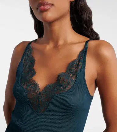 Saint Laurent Lace-trimmed ribbed-knit silk top | Thumbnail 4 Saint Laurent Lace-trimmed ribbed-knit silk top | Thumbnail 4