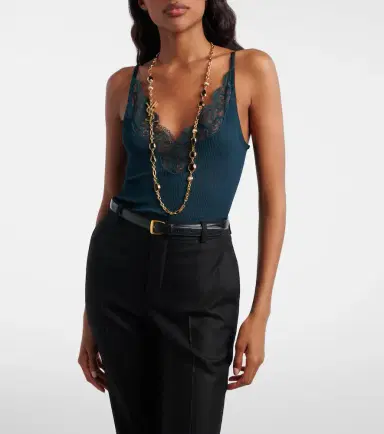 Saint Laurent Lace-trimmed ribbed-knit silk top | Thumbnail 6 Saint Laurent Lace-trimmed ribbed-knit silk top | Thumbnail 6