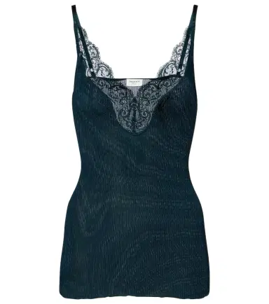 Saint Laurent Lace-trimmed ribbed-knit silk top | Thumbnail 1 Saint Laurent Lace-trimmed ribbed-knit silk top | Thumbnail 1