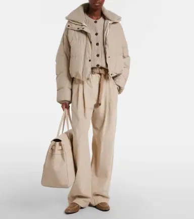 Brunello Cucinelli Shearling-trimmed cotton-blend down jacket | Thumbnail 2 Brunello Cucinelli Shearling-trimmed cotton-blend down jacket | Thumbnail 2