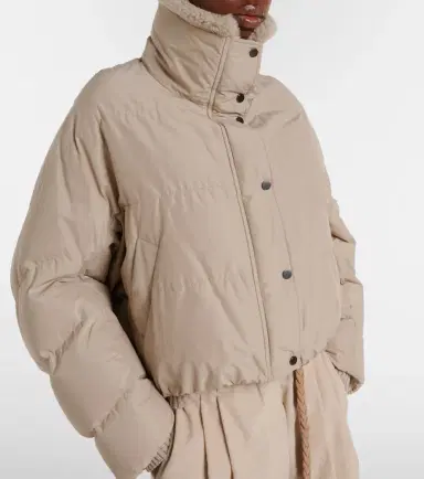 Brunello Cucinelli Shearling-trimmed cotton-blend down jacket | Thumbnail 4 Brunello Cucinelli Shearling-trimmed cotton-blend down jacket | Thumbnail 4