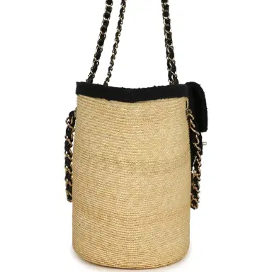 Chanel Chanel Large "Coco Vibe" Shopping Tote Bag Beige Raffia and Black Tweed Light Gold Hardware | Thumbnail 3 Chanel Chanel Large "Coco Vibe" Shopping Tote Bag Beige Raffia and Black Tweed Light Gold Hardware | Thumbnail 3