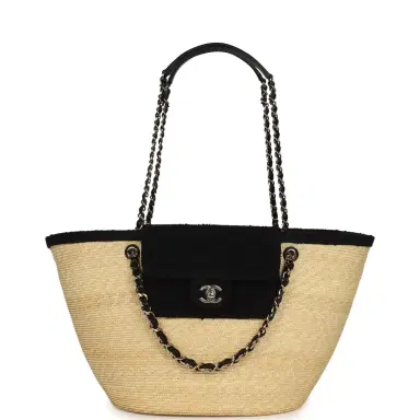 Chanel Chanel Large "Coco Vibe" Shopping Tote Bag Beige Raffia and Black Tweed Light Gold Hardware | Thumbnail 6 Chanel Chanel Large "Coco Vibe" Shopping Tote Bag Beige Raffia and Black Tweed Light Gold Hardware | Thumbnail 6