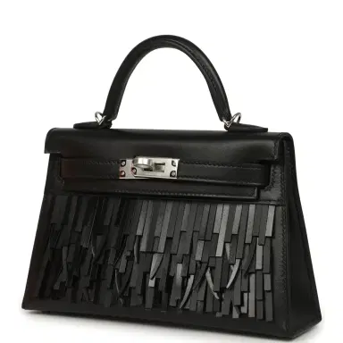 HERMÈS Hermes Kelly Sellier 20 "Pampilles" Black Tadelakt and Sombrero Palladium Hardware | Thumbnail 5 HERMÈS Hermes Kelly Sellier 20 "Pampilles" Black Tadelakt and Sombrero Palladium Hardware | Thumbnail 5