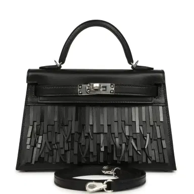 HERMÈS Hermes Kelly Sellier 20 "Pampilles" Black Tadelakt and Sombrero Palladium Hardware | Thumbnail 1 HERMÈS Hermes Kelly Sellier 20 "Pampilles" Black Tadelakt and Sombrero Palladium Hardware | Thumbnail 1