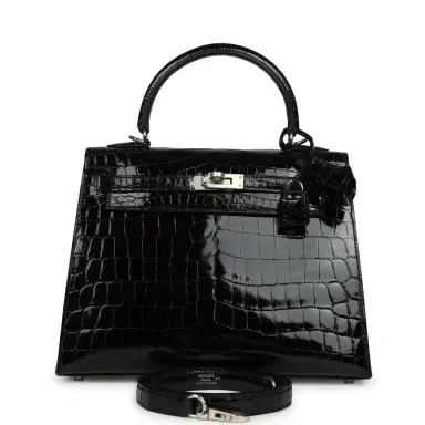 HERMÈS Hermes Kelly Sellier 25 Black Shiny Niloticus Crocodile Palladium Hardware | Thumbnail 1 HERMÈS Hermes Kelly Sellier 25 Black Shiny Niloticus Crocodile Palladium Hardware | Thumbnail 1