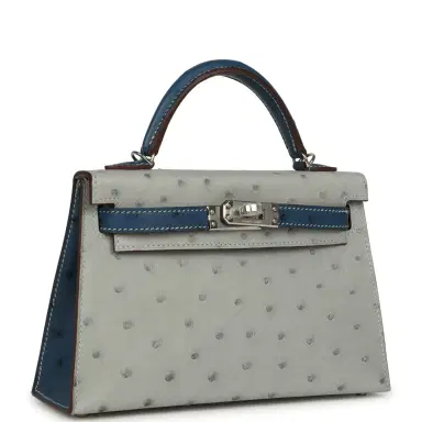 HERMÈS Hermes Special Order (HSS) Kelly Sellier 20 Bleu Glacier and Bleu Fonce Ostrich Palladium Hardware | Thumbnail 2 HERMÈS Hermes Special Order (HSS) Kelly Sellier 20 Bleu Glacier and Bleu Fonce Ostrich Palladium Hardware | Thumbnail 2