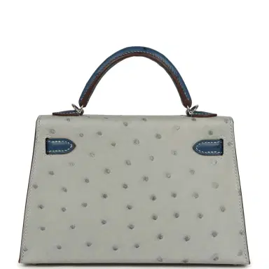 HERMÈS Hermes Special Order (HSS) Kelly Sellier 20 Bleu Glacier and Bleu Fonce Ostrich Palladium Hardware | Thumbnail 4 HERMÈS Hermes Special Order (HSS) Kelly Sellier 20 Bleu Glacier and Bleu Fonce Ostrich Palladium Hardware | Thumbnail 4