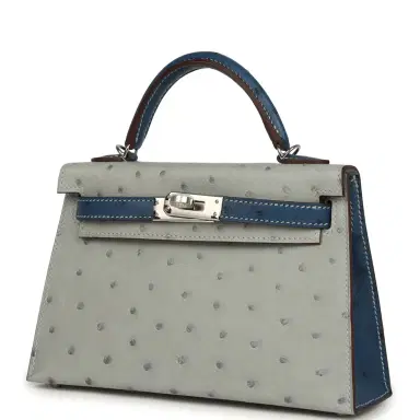 HERMÈS Hermes Special Order (HSS) Kelly Sellier 20 Bleu Glacier and Bleu Fonce Ostrich Palladium Hardware | Thumbnail 5 HERMÈS Hermes Special Order (HSS) Kelly Sellier 20 Bleu Glacier and Bleu Fonce Ostrich Palladium Hardware | Thumbnail 5