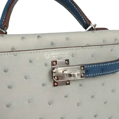 HERMÈS Hermes Special Order (HSS) Kelly Sellier 20 Bleu Glacier and Bleu Fonce Ostrich Palladium Hardware | Thumbnail 7 HERMÈS Hermes Special Order (HSS) Kelly Sellier 20 Bleu Glacier and Bleu Fonce Ostrich Palladium Hardware | Thumbnail 7