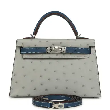 HERMÈS Hermes Special Order (HSS) Kelly Sellier 20 Bleu Glacier and Bleu Fonce Ostrich Palladium Hardware | Thumbnail 1 HERMÈS Hermes Special Order (HSS) Kelly Sellier 20 Bleu Glacier and Bleu Fonce Ostrich Palladium Hardware | Thumbnail 1