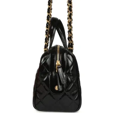 Chanel Pre-owned Chanel "CC Travel" Bowling Bag Black Shiny Crumped Calfskin Antique Gold Hardware | Thumbnail 3 Chanel Pre-owned Chanel "CC Travel" Bowling Bag Black Shiny Crumped Calfskin Antique Gold Hardware | Thumbnail 3
