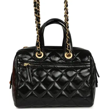 Chanel Pre-owned Chanel "CC Travel" Bowling Bag Black Shiny Crumped Calfskin Antique Gold Hardware | Thumbnail 4 Chanel Pre-owned Chanel "CC Travel" Bowling Bag Black Shiny Crumped Calfskin Antique Gold Hardware | Thumbnail 4