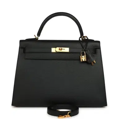 HERMÈS Pre-owned Hermes Kelly Sellier 32 Black Epsom Gold Hardware | Thumbnail 1 HERMÈS Pre-owned Hermes Kelly Sellier 32 Black Epsom Gold Hardware | Thumbnail 1