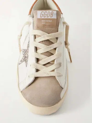Golden Goose Super-star Distressed Glittered Suede-trimmed Leather Sneakers | Thumbnail 5 Golden Goose Super-star Distressed Glittered Suede-trimmed Leather Sneakers | Thumbnail 5