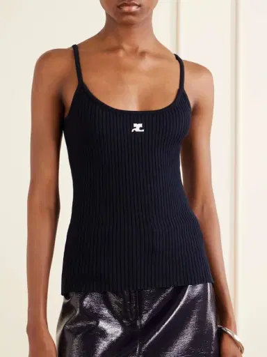 Courrèges Reediton Logo-appliquéd Ribbed-knit Tank | Thumbnail 3 Courrèges Reediton Logo-appliquéd Ribbed-knit Tank | Thumbnail 3