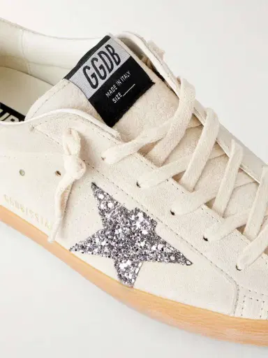 Golden Goose Super-star Distressed Glittered Leather-trimmed Suede Sneakers | Thumbnail 5 Golden Goose Super-star Distressed Glittered Leather-trimmed Suede Sneakers | Thumbnail 5