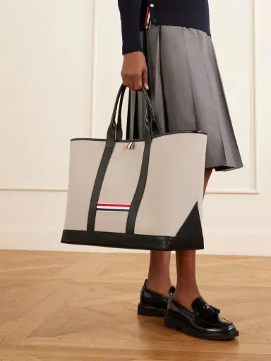 Thom Browne Tool Leather And Grosgrain-trimmed Canvas Tote | Thumbnail 2 Thom Browne Tool Leather And Grosgrain-trimmed Canvas Tote | Thumbnail 2
