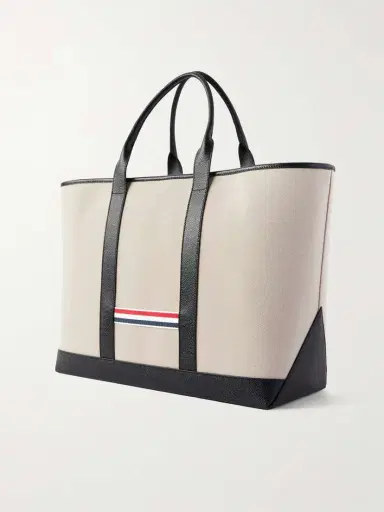 Thom Browne Tool Leather And Grosgrain-trimmed Canvas Tote | Thumbnail 4 Thom Browne Tool Leather And Grosgrain-trimmed Canvas Tote | Thumbnail 4