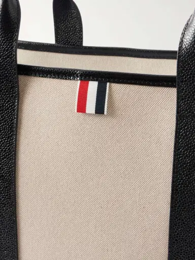 Thom Browne Tool Leather And Grosgrain-trimmed Canvas Tote | Thumbnail 5 Thom Browne Tool Leather And Grosgrain-trimmed Canvas Tote | Thumbnail 5