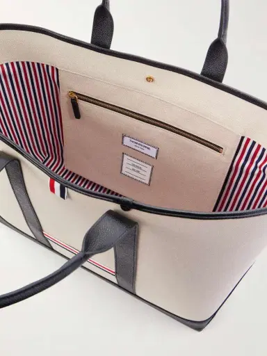 Thom Browne Tool Leather And Grosgrain-trimmed Canvas Tote | Thumbnail 6 Thom Browne Tool Leather And Grosgrain-trimmed Canvas Tote | Thumbnail 6