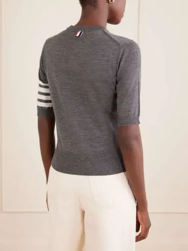 Thom Browne Grosgrain-trimmed Striped Wool-blend Sweater | Thumbnail 4 Thom Browne Grosgrain-trimmed Striped Wool-blend Sweater | Thumbnail 4