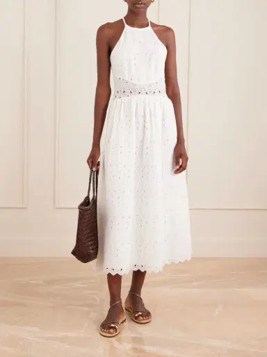 Frame Scalloped Broderie Anglaise Ramie Halterneck Midi Dress | Thumbnail 2 Frame Scalloped Broderie Anglaise Ramie Halterneck Midi Dress | Thumbnail 2