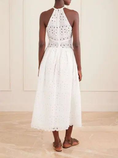 Frame Scalloped Broderie Anglaise Ramie Halterneck Midi Dress | Thumbnail 3 Frame Scalloped Broderie Anglaise Ramie Halterneck Midi Dress | Thumbnail 3