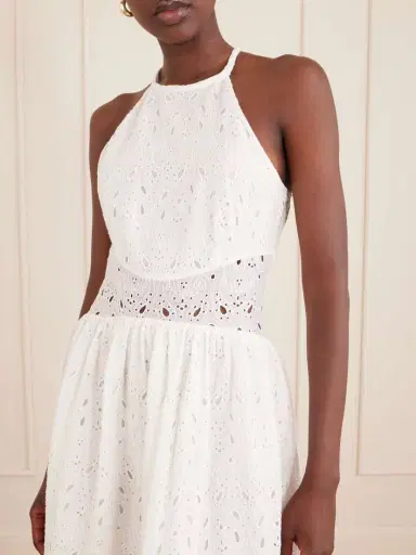 Frame Scalloped Broderie Anglaise Ramie Halterneck Midi Dress | Thumbnail 4 Frame Scalloped Broderie Anglaise Ramie Halterneck Midi Dress | Thumbnail 4