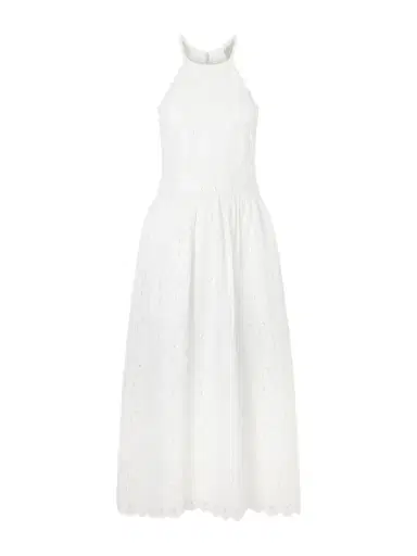 Frame Scalloped Broderie Anglaise Ramie Halterneck Midi Dress | Thumbnail 1 Frame Scalloped Broderie Anglaise Ramie Halterneck Midi Dress | Thumbnail 1