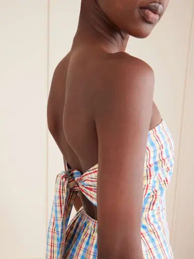 Faithfull Isole Strapless Checked Cotton And Linen-blend Top | Thumbnail 4 Faithfull Isole Strapless Checked Cotton And Linen-blend Top | Thumbnail 4