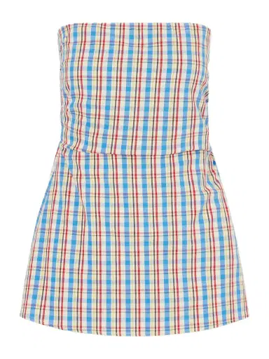 Faithfull Isole Strapless Checked Cotton And Linen-blend Top | Thumbnail 1 Faithfull Isole Strapless Checked Cotton And Linen-blend Top | Thumbnail 1